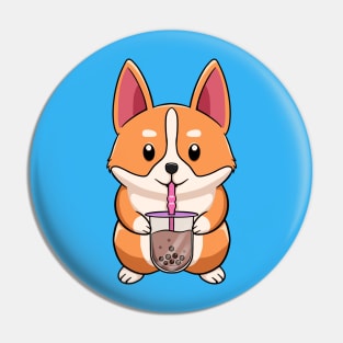 Corgi Drinking Boba Tea / Bubble Tea Pin