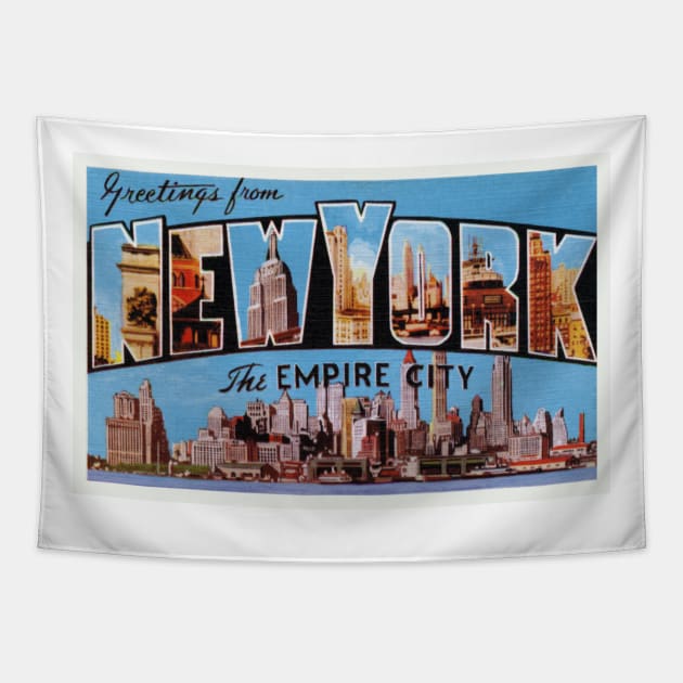 Greetings from New York, The Empire City - Vintage Large Letter Postcard Tapestry by Naves