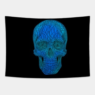 Stained Glass Skull Design - blue with black outline Tapestry