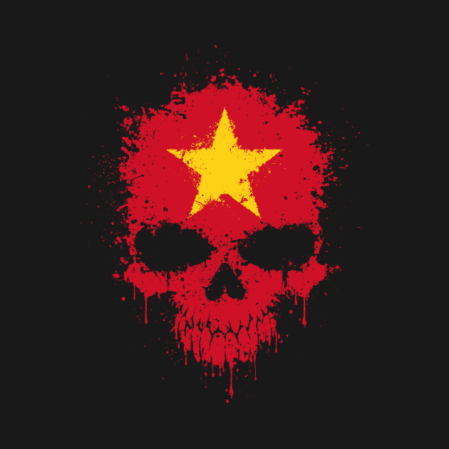 Chaotic Vietnamese Flag Splatter Skull by jeffbartels