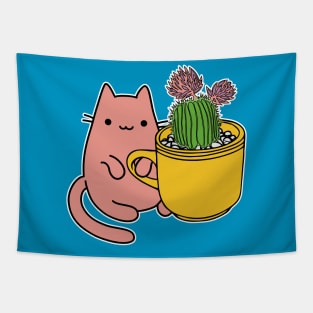 Cactus and happy gardener cat Tapestry