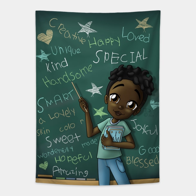 Black Boy and Positive Words Tapestry by treasured-gift