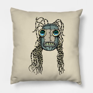 Nomad robot mask with hair made of lots of cables Pillow