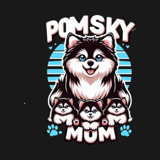 Pomsky Mom and Puppies "POMSKY MOM" Design T-Shirt