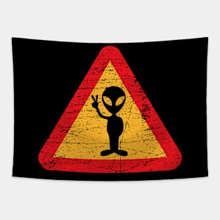 Warning Alien Sign Tapestry