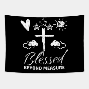 Blessed Beyond Measure Bible Quote Jesus Doodle Hand Drawn Tapestry