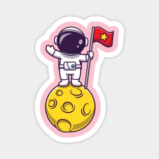 Astronaut Holding Flag On Moon Cartoon Magnet