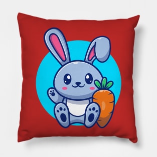 Cute Rabbit Sitting With Carrot Cartoon Pillow