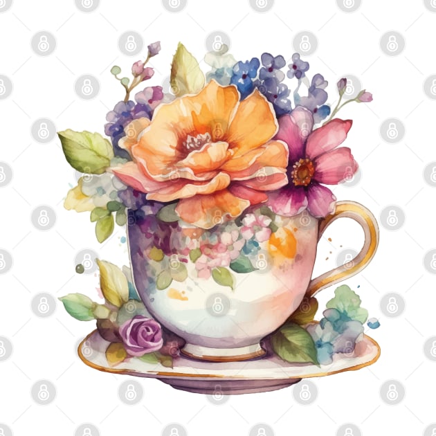 Whimsical Teacup With Flowers by get2create