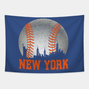 New York NY Skyline Baseball Vintage Met At Gameday Tapestry