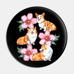 Corgis In Flowers Pin