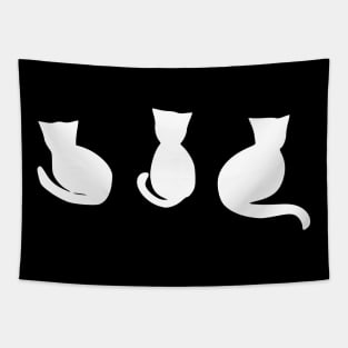 three cute cats silhouette (white on a black or dark background) Tapestry