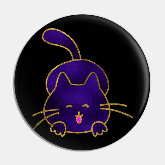 Cute Happy Purple Stained Glass Cat Pin by Nartissima