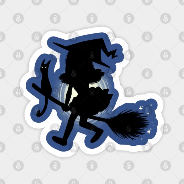 Cute Little Witch on a Broom - Silhouette Design Magnet by nuvvola