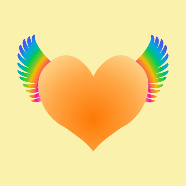 Orange Heart with Rainbow Wings by RawSunArt