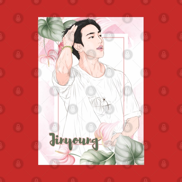 Fanart of Jinyoung in Concert with  The pink-hued Foliage Frame by Rakusumi Art