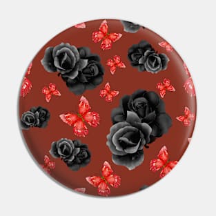 Red Butterflies and Black Roses w/ dark red background Pin