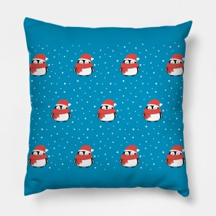 Winter cute penguins pattern with snow. Pillow