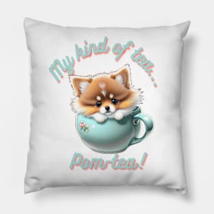 Cute Pomeranian Dog Sitting in Tea Cup Pillow