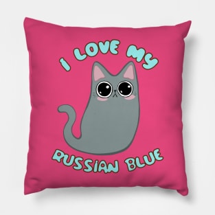 I Love My Russian Blue Cat Grey Gray Kitty Kawaii Chibi cute Pillow