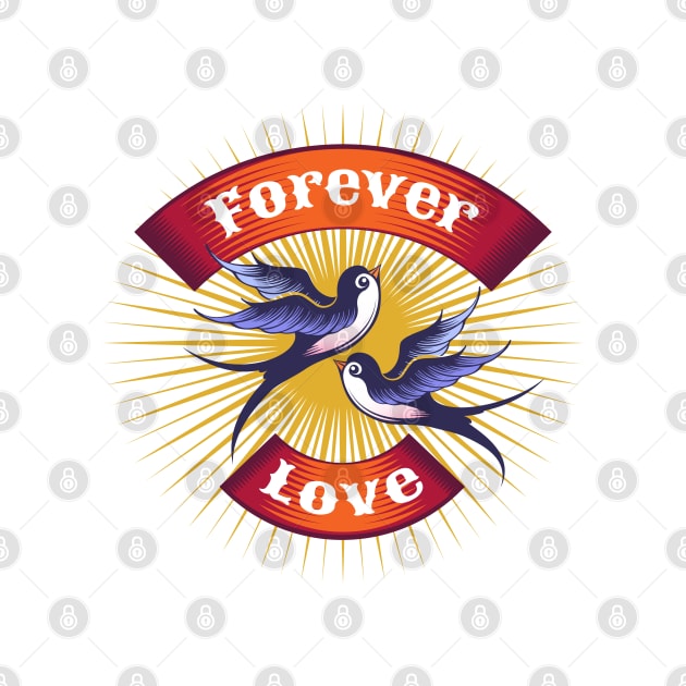 Two Swallows and Banner with wordings Forever Love by devaleta