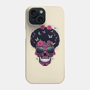 Funny Sugar Candy Skull With Sun Glasses and Afro Phone Case