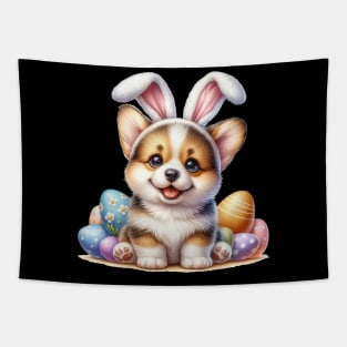 Puppy Corgi Bunny Ears Easter Eggs Happy Easter Day Tapestry