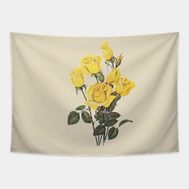 Vintage Rose Floral Flower Illustration Pretty Yellow Tapestry by Squeeb Creative