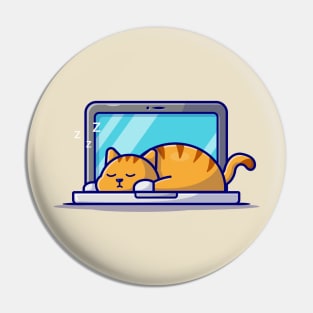 Cute Cat Sleeping On Laptop With Coffee Cup Cartoon Vector Icon Illustration (2) Pin