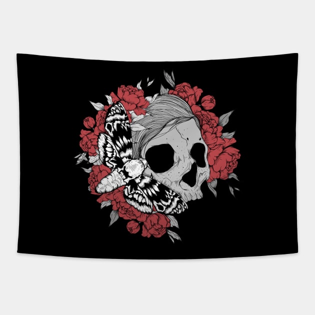 Rose floral skull female Tapestry by Jess Adams