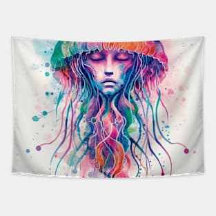 Psychedelic illustration of a jellyfish woman Tapestry