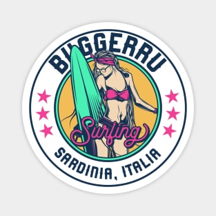 Retro Surfer Babe Badge Buggerru Sardinia Italy Magnet