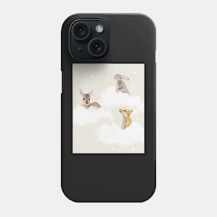 Rabbit, Deer and Fox on clouds in the sky Phone Case