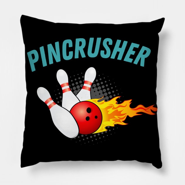 Pincrusher Bowling Strike Pins Funny Bowler Pillow by Foxxy Merch