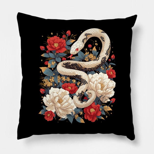 snake and flowers Pillow by StevenBag