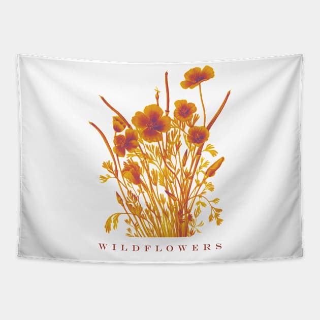 Orange Wildflowers Tapestry by vintageinspired