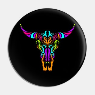 Stylized Cow Longhorn Skull Painting Day Of The Dead Pin