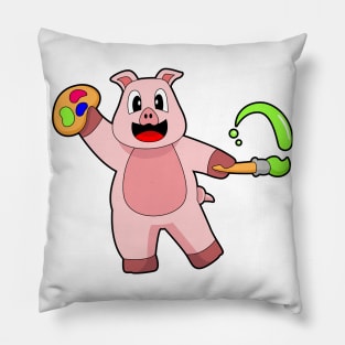 Pig Painting Paint brush Color Pillow