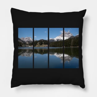 The fabulous alpine lake of Misurina in the Dolomites. Lovely and relaxing place in the Italian Alps. Reflections in the rippled water. Sunny spring day. Pillow