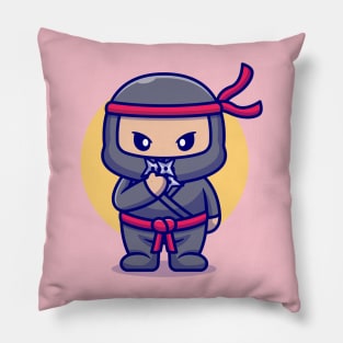 Cute Ninja With Shuriken Cartoon Pillow