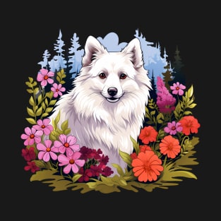 American Eskimo Dog Cute Flower Mountain Puppy Dog T-Shirt