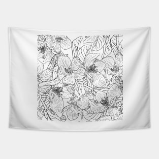 Cherry Blossom Flowers Black White Design Tapestry