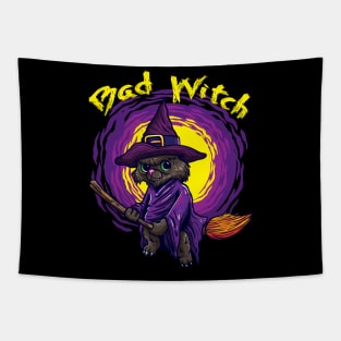 Bad Witch  Cat for a Witch riding a broom Tapestry