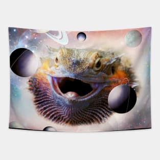 Cosmic Space Galaxy Bearded Dragon Lizard Face Tapestry