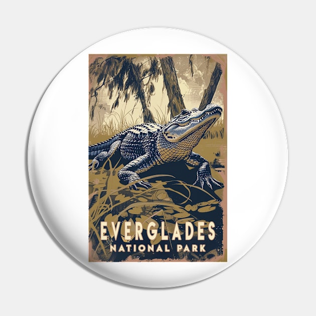 Everglades National Park Vintage Travel  Poster Pin by GreenMary Design