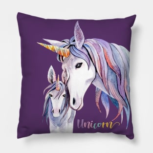 Unicorn Mom Baby  Hand Drawn Pillow