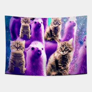 Outer Space Galaxy Kitty Cat Riding On Llama Tapestry