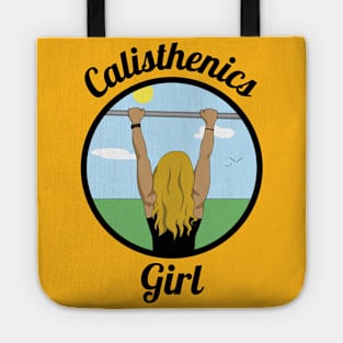 Calisthenics blonde girl doing pull ups Tote