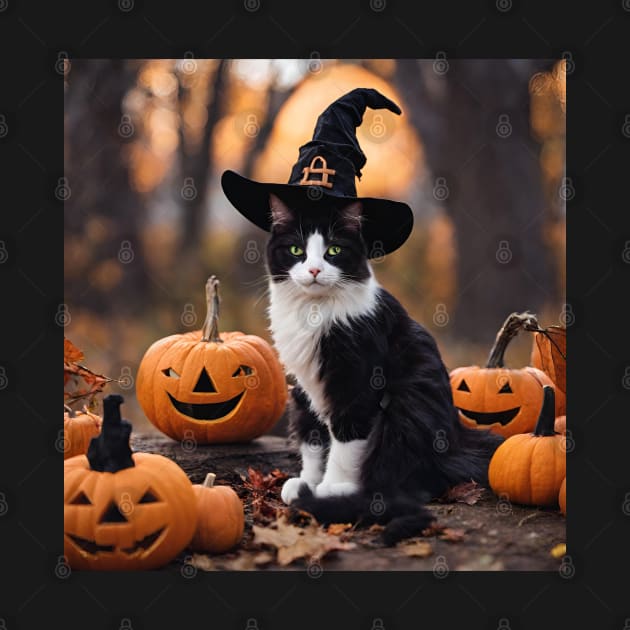 A Cute Cat with a Witches Hat by nancy.hajjar@yahoo.com