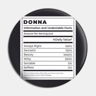 Funny Food Label Female Ingredients DONNA Pin